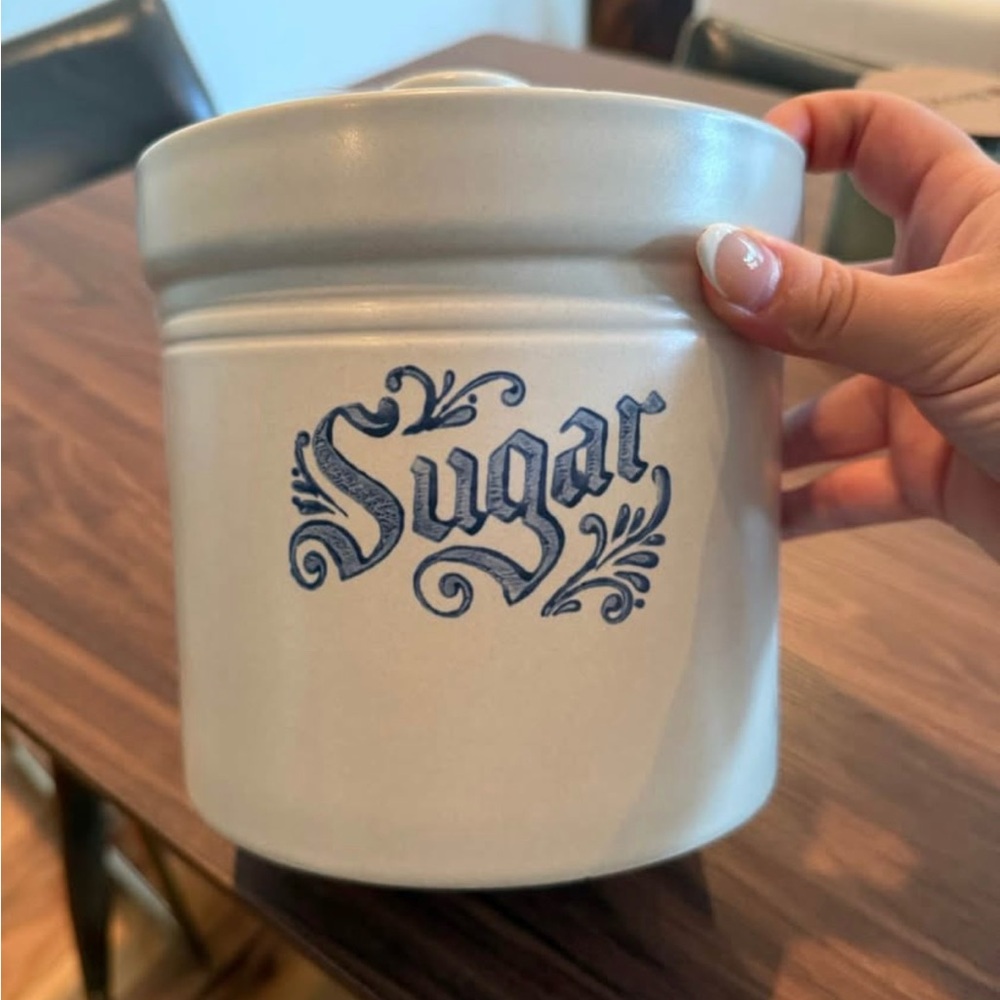 Vintage Style Sugar Canister - Cream with Blue Design